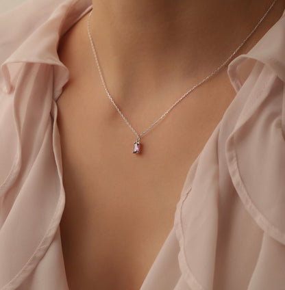 Personalized 14K Gold Baguette Birthstone Necklace, Gift for Mom
