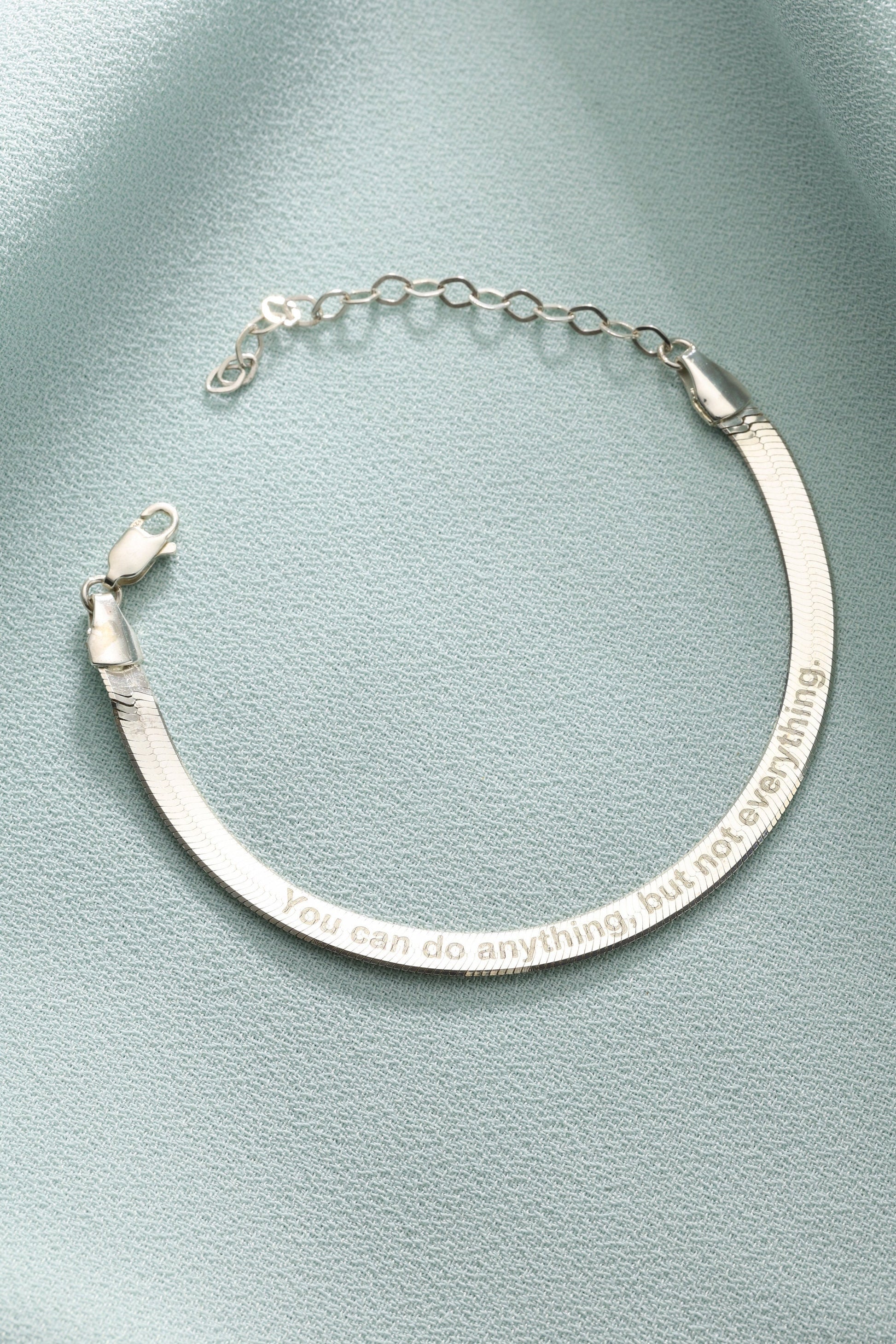 14K Gold Herringbone Bracelet: Personalized 925 Silver Snake Chain