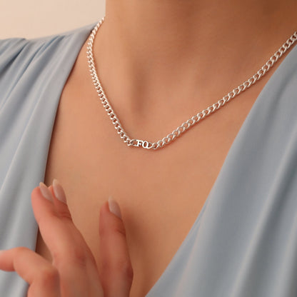 Connell Style Flat Cut Stainless 925 Sterling Silver Curb Chain Necklace Unisex Girlfriend Boyfriend Gift For Him for Her Birthday gift