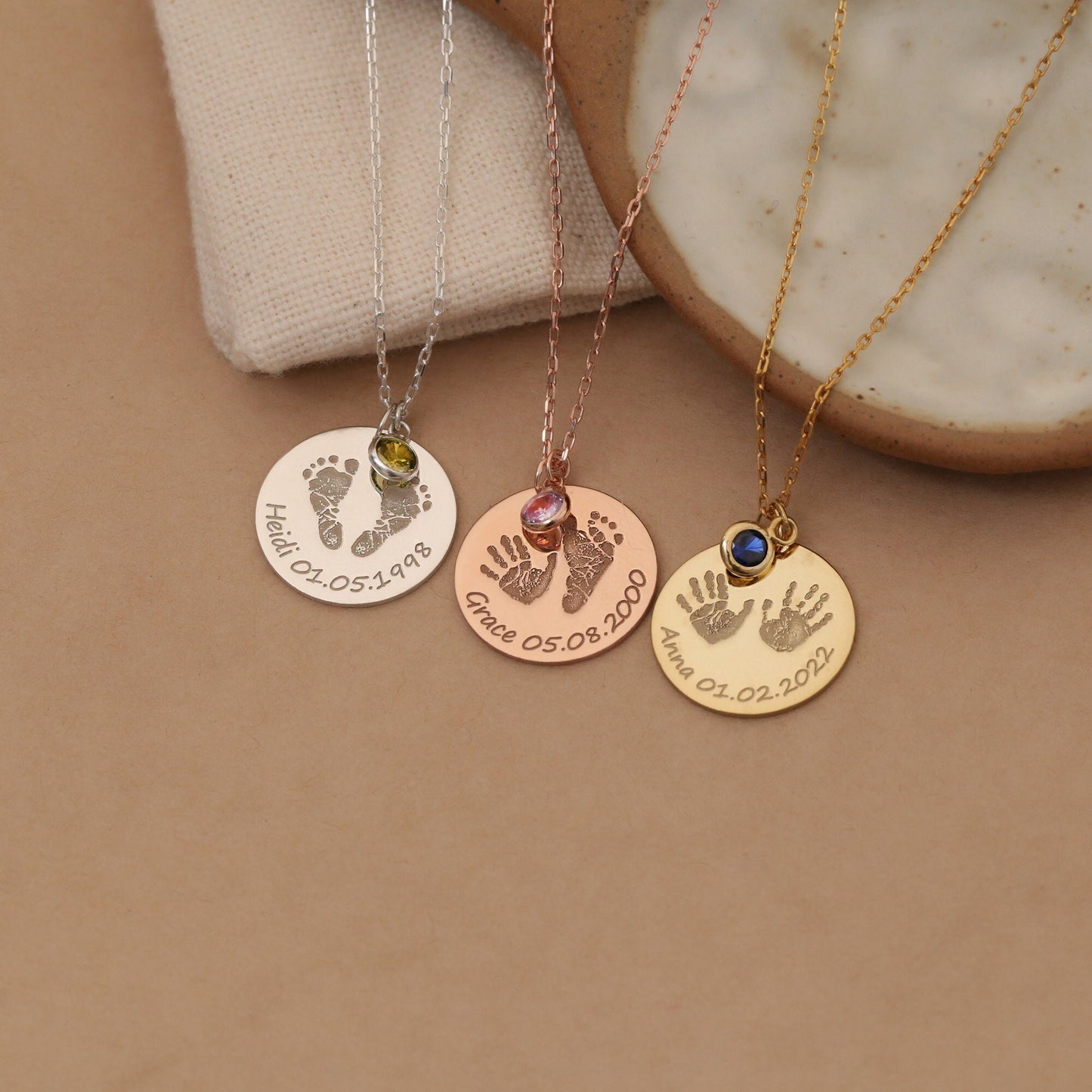 Personalized Baby Footprint Necklace with Birthstone,Name Necklace,Baby Handprint Necklace, Stillborn,Gift for New Mom,Mother's day gift