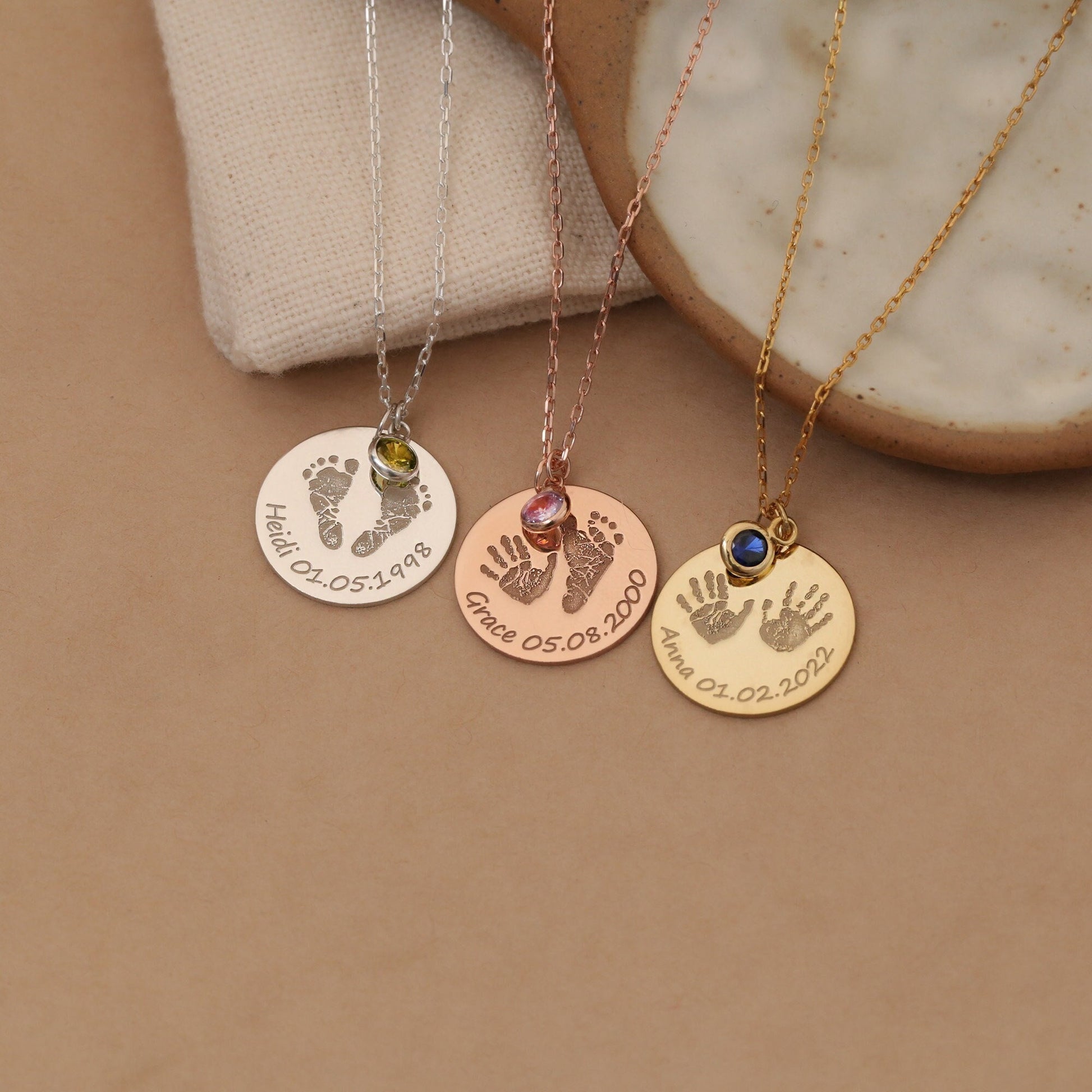 Personalized Baby Footprint Necklace with Birthstone,Name Necklace,Baby Handprint Necklace, Stillborn,Gift for New Mom,Mother's day gift