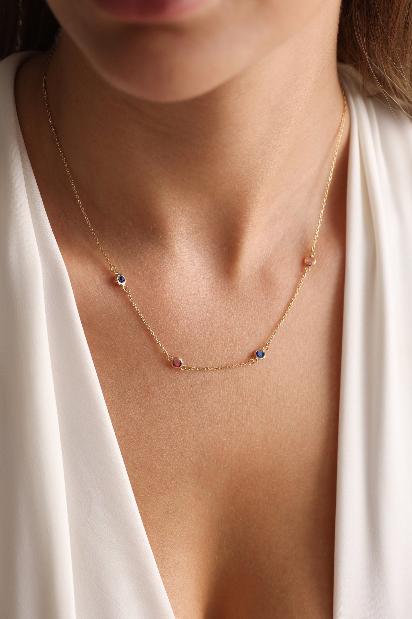 Personalized Birthstone Necklace, Multiple Birthstone Necklace, Spaced Birthstone Necklace, Birthstone Jewellery, Mothers Necklace