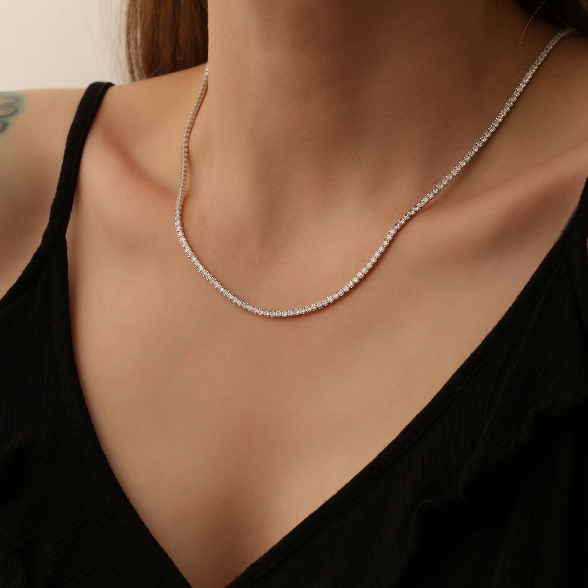 14K Gold Tennis Necklace, Diamond Tennis Necklace, Dainty Choker Necklace, Bridesmaid Gift,Chian Necklace