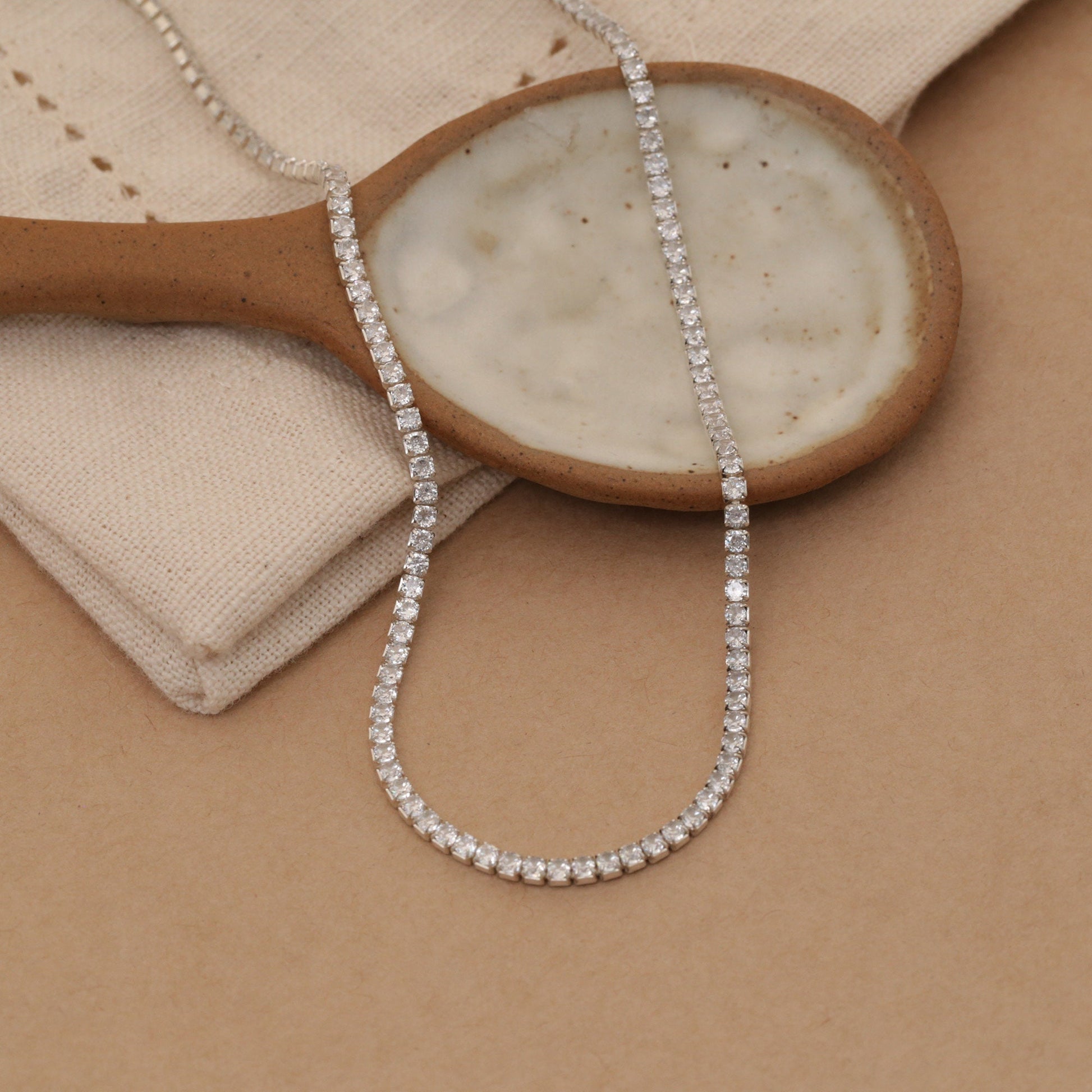 14K Gold Tennis Necklace, Diamond Tennis Necklace, Dainty Choker Necklace, Bridesmaid Gift,Chian Necklace