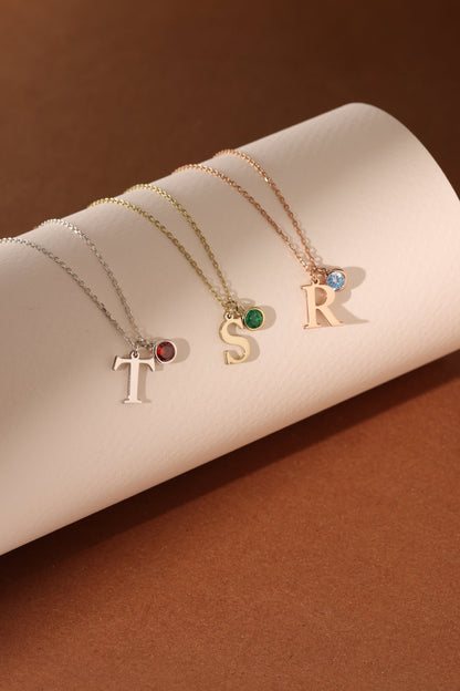 Initial Necklace with Birthstone, layered jewelry, personalized gift, mothers day gift,initial necklace, custom letter,dainty necklace