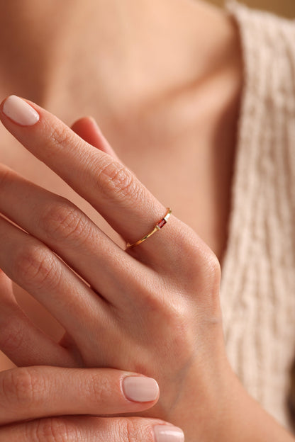 Baguette Birthstone Ring, Custom Birthstone Ring,14K Gold Ring, Personalized Ring, Stackable Ring,Mothers Ring,Bridesmaid gift, Gift For Mom