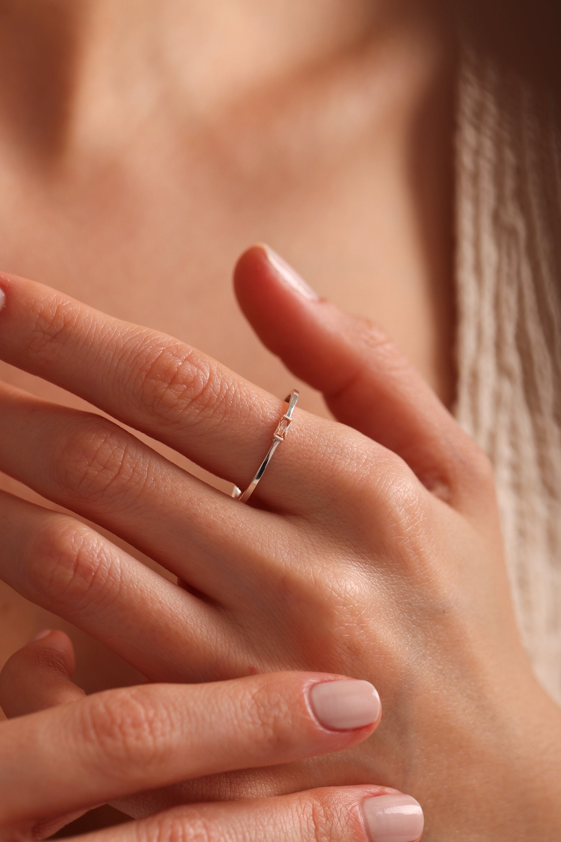Personalized Baguette Birthstone Ring : Gold Stacking Ring