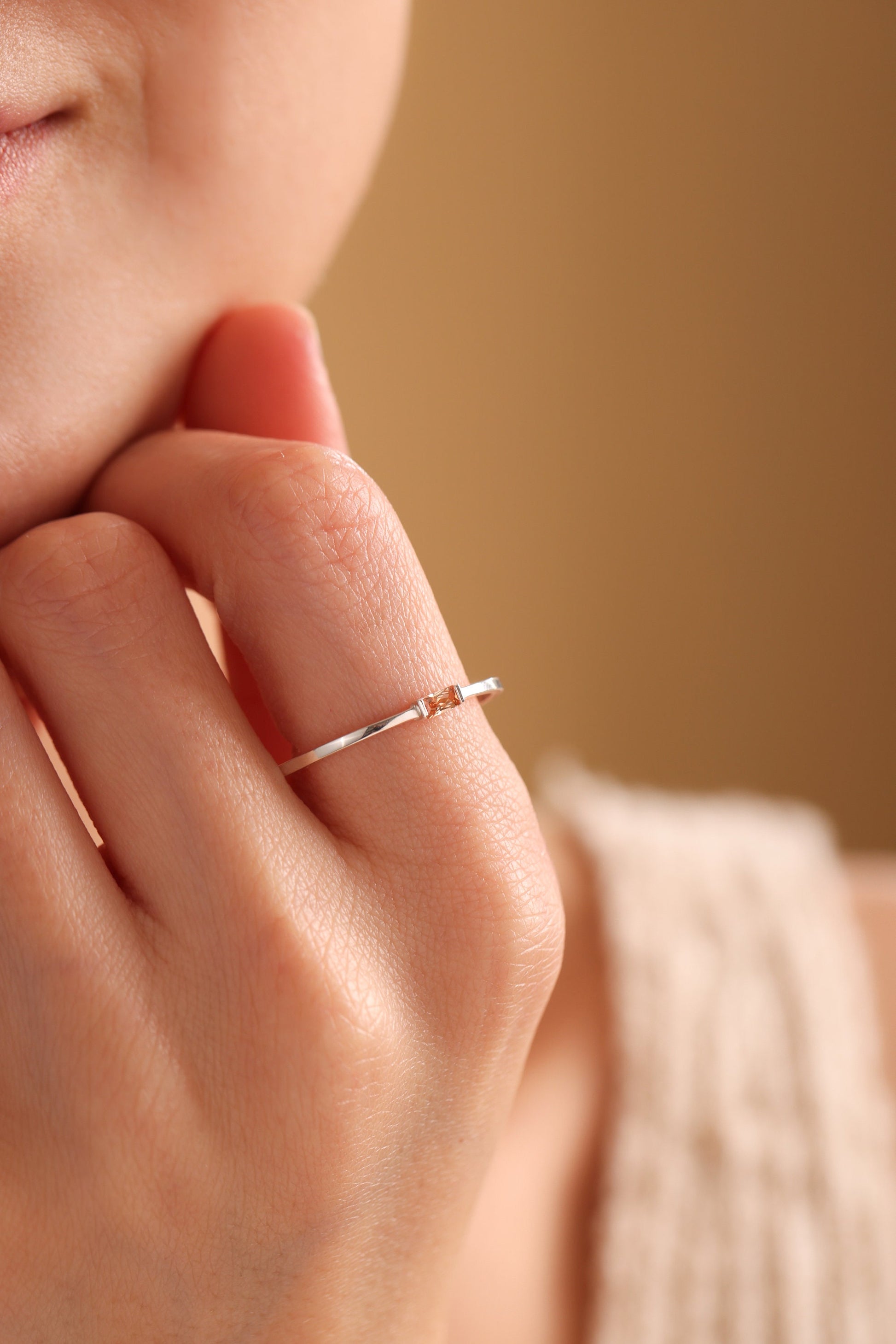 Personalized Baguette Birthstone Ring : Gold Stacking Ring