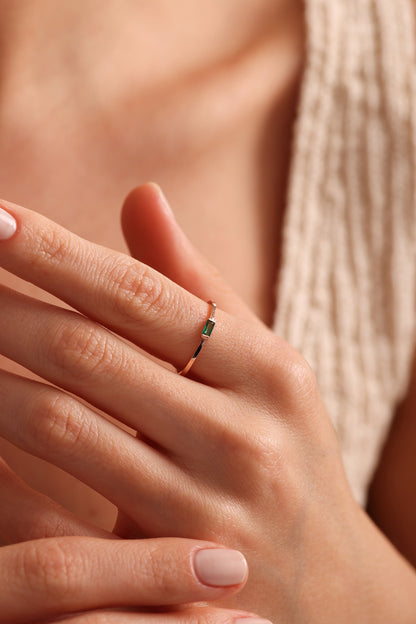 Personalized Baguette Birthstone Ring : Gold Stacking Ring