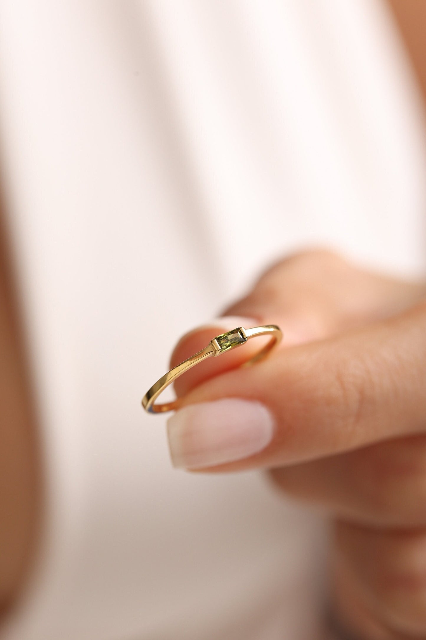 Baguette Sterling Silver Birthstone Ring - Personalized Gemstone Ring , stackable rings gold