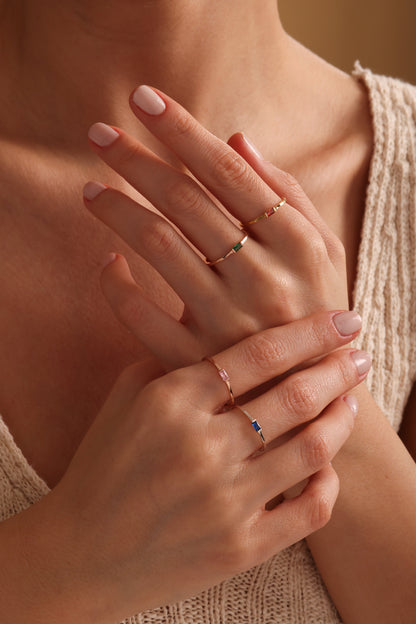 Baguette Birthstone Ring, Custom Birthstone Ring,14K Gold Ring, Personalized Ring, Stackable Ring,Mothers Ring,Bridesmaid gift, Gift For Mom