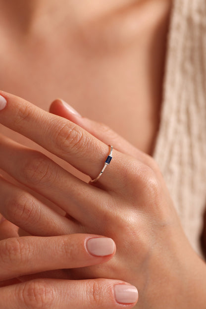 Personalized Baguette Birthstone Ring : Gold Stacking Ring