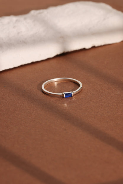 14K Solid Gold Baguette Birthstone Ring, Stackable Ring, Mothers Ring, Promise Ring, Birthday Gift For Mom