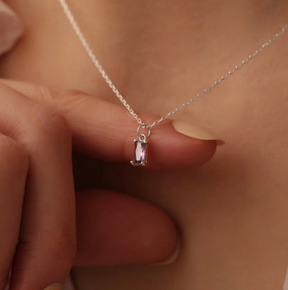 Personalized 14K Gold Baguette Birthstone Necklace, Gift for Mom