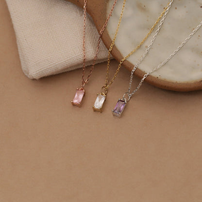 Personalized 14K Gold Baguette Birthstone Necklace, Gift for Mom