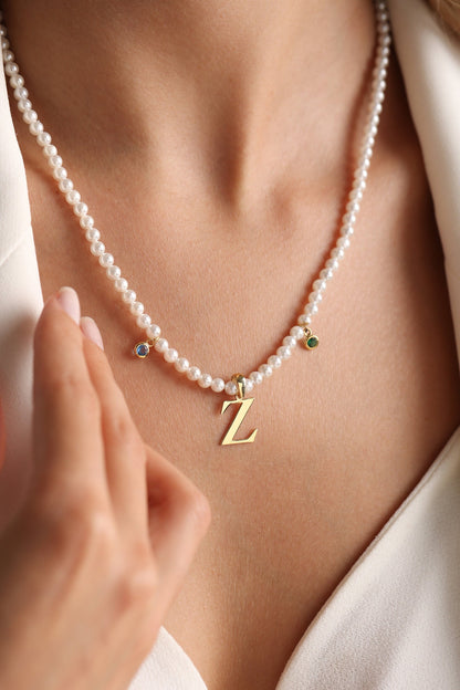Pearl Letter Necklace, Mother Of Pearl Necklace, Custom Necklace, Minimalist Necklace, Silver Initial Necklace,Gold Pearl Necklace Gift for