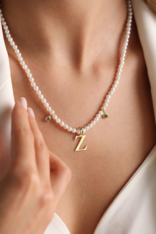 Pearl Letter Necklace, Mother Of Pearl Necklace, Custom Necklace, Minimalist Necklace, Silver Initial Necklace,Gold Pearl Necklace Gift for