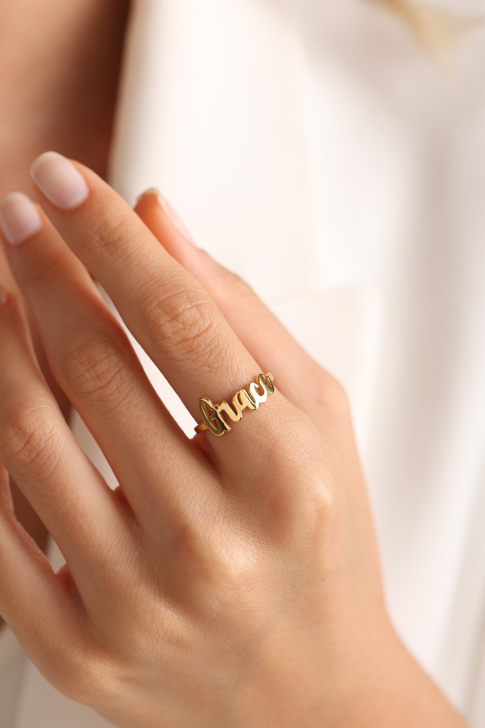 Personalized 14K Gold Name Ring - Stacking Custom Jewelry