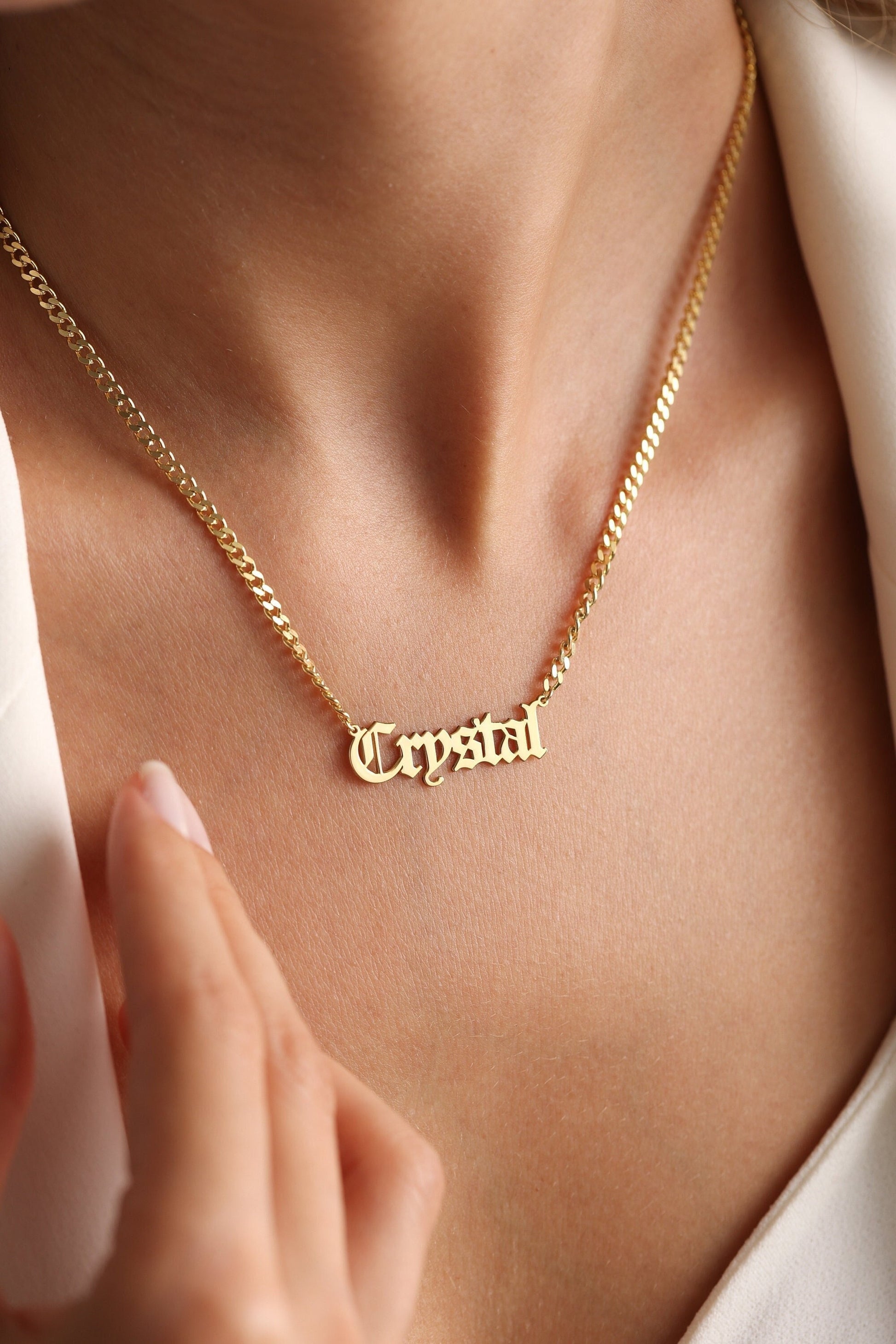 14K Gold Gothic Name Necklace - 925 Silver Personalized Old English Style, Necklace For Women , Christmas Gift