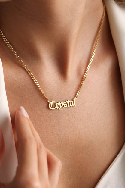 14K Gold Gothic Name Necklace - 925 Silver Personalized Old English Style, Necklace For Women , Christmas Gift