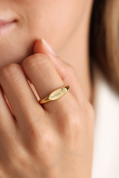Personalized Name Ring: 14K Gold, Custom Engraved, Birthstone ring