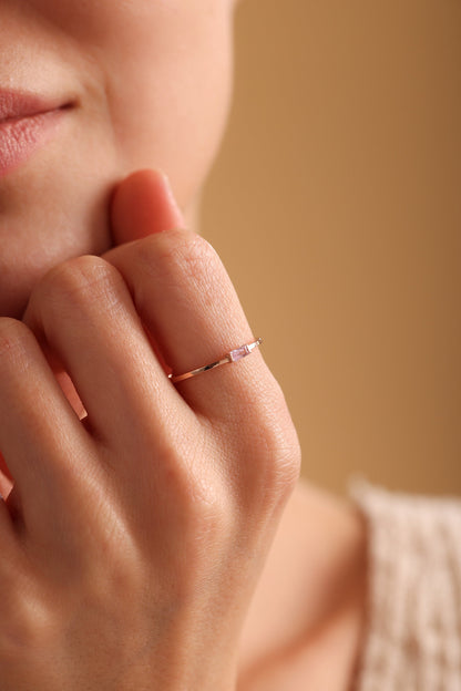 Personalized Baguette Birthstone Ring : Gold Stacking Ring
