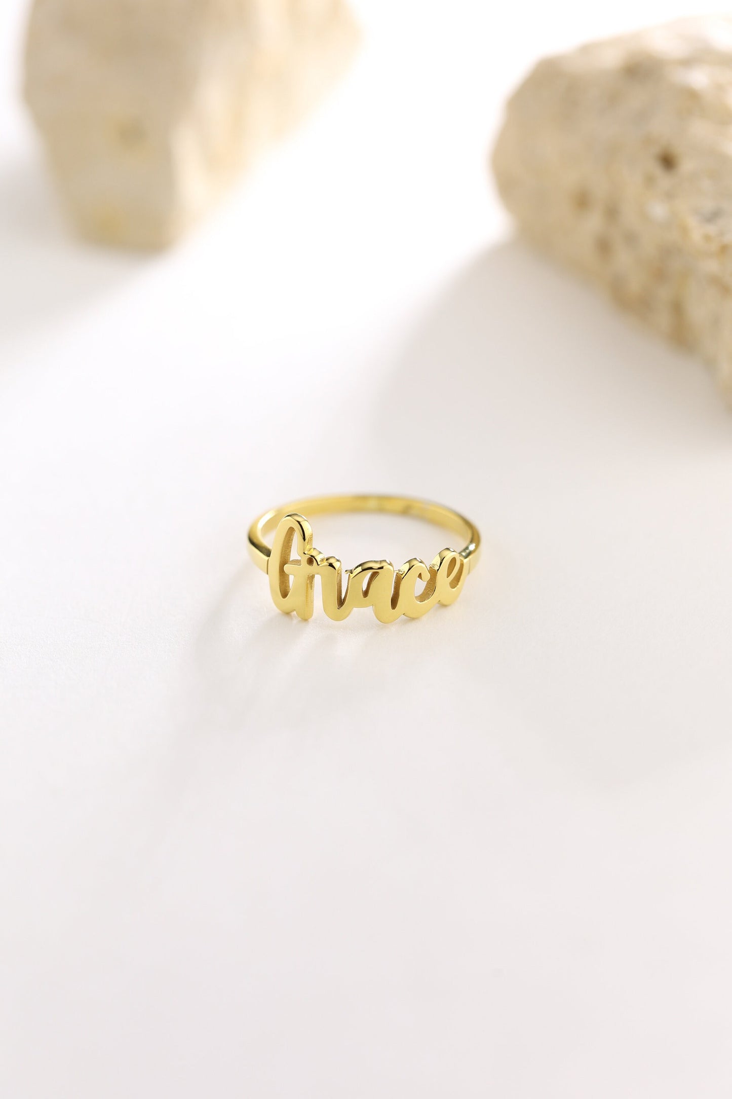 Personalized 14K Gold Name Ring - Stacking Custom Jewelry