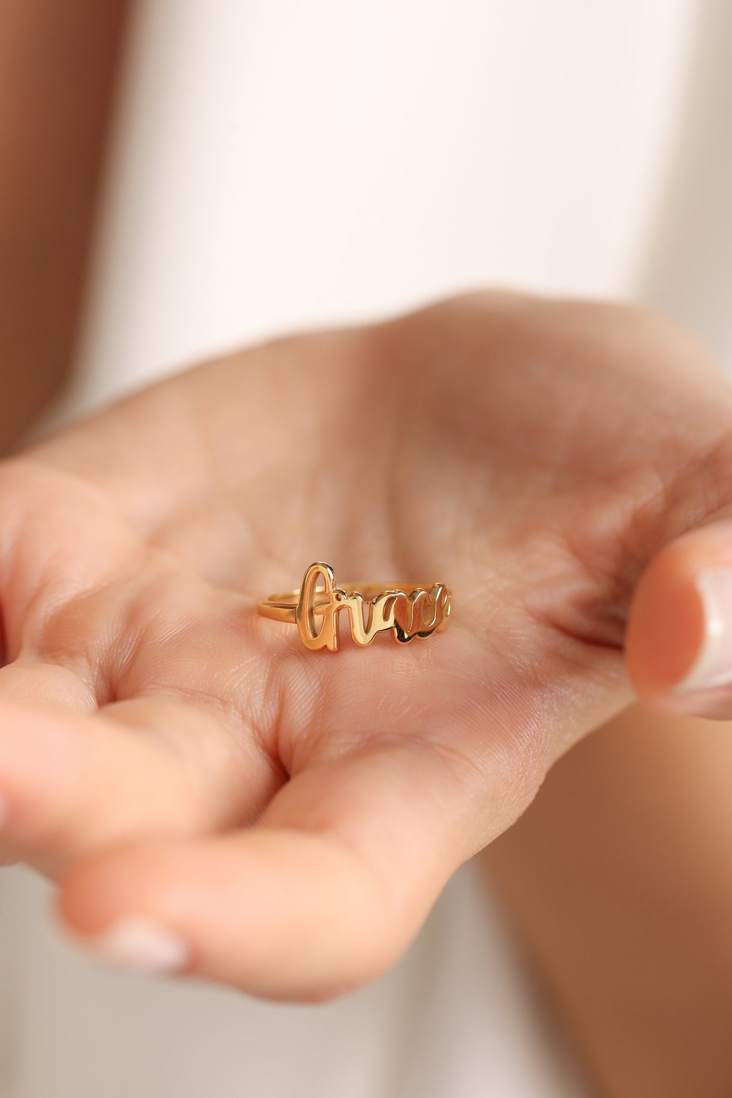 Personalized 14K Gold Name Ring - Stacking Custom Jewelry