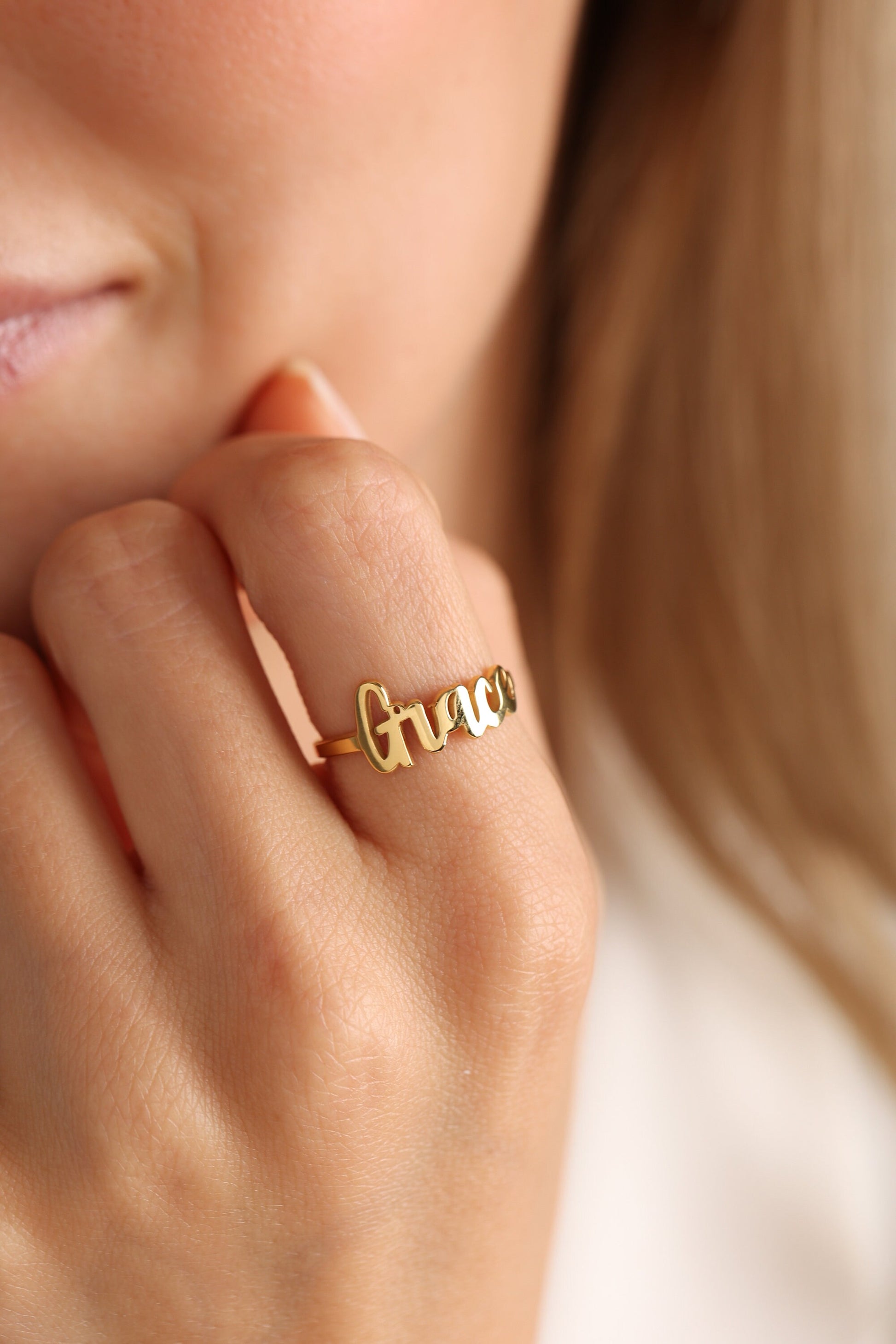 Personalized 14K Gold Name Ring - Stacking Custom Jewelry