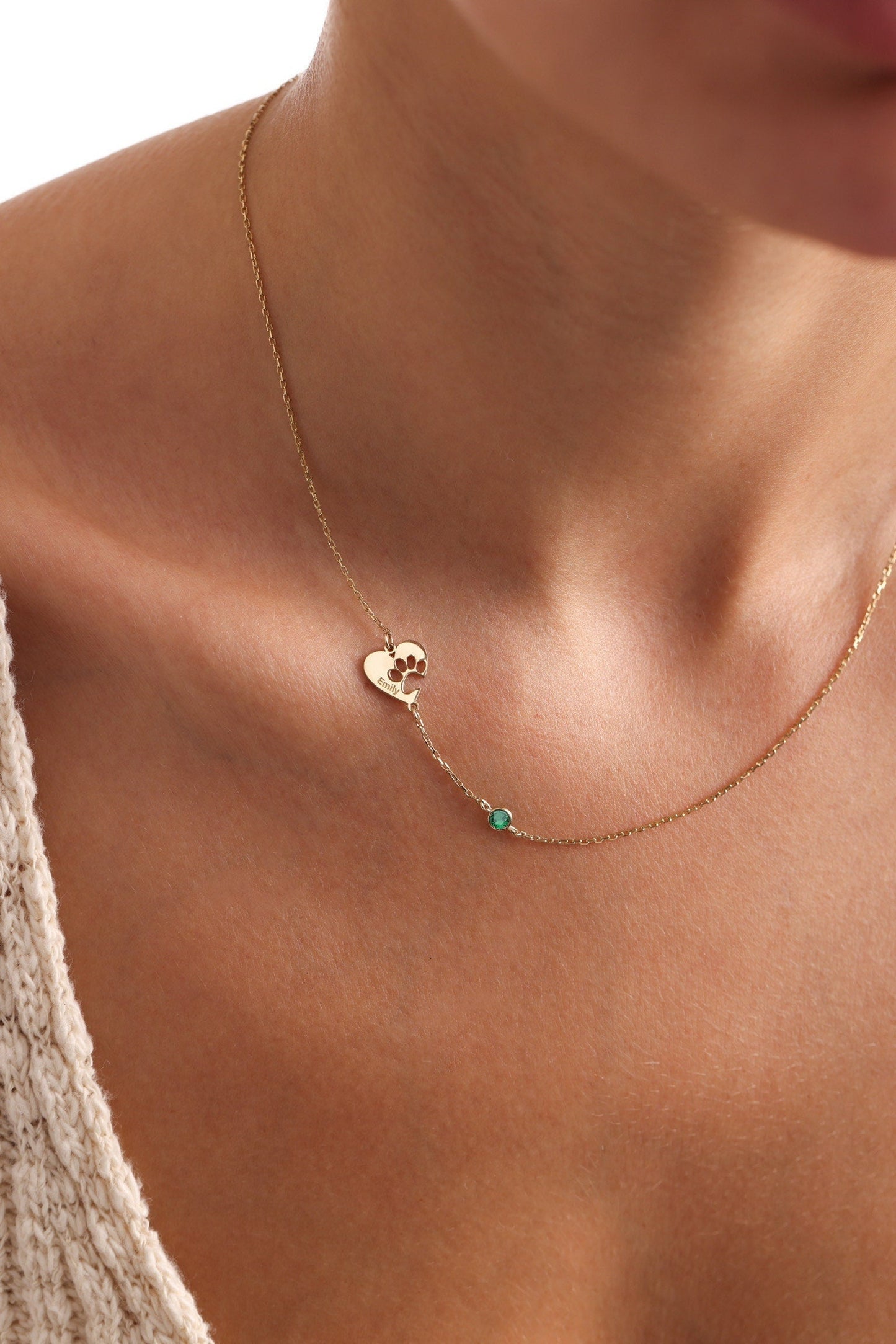 Engraved Paw Print Necklace,Heart Shaped Paw Necklace,Birthstone Necklace,Pet Memorial Jewelry,Minimalist Paw Necklace,Gift For Dog Mom