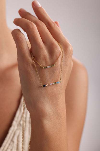 Baguette Birthstone Necklace,Family Birthstone Necklace,Personalized Gift,Mother's Birthstone Jewelry,Mother’s Day Gift,Birthday Gift