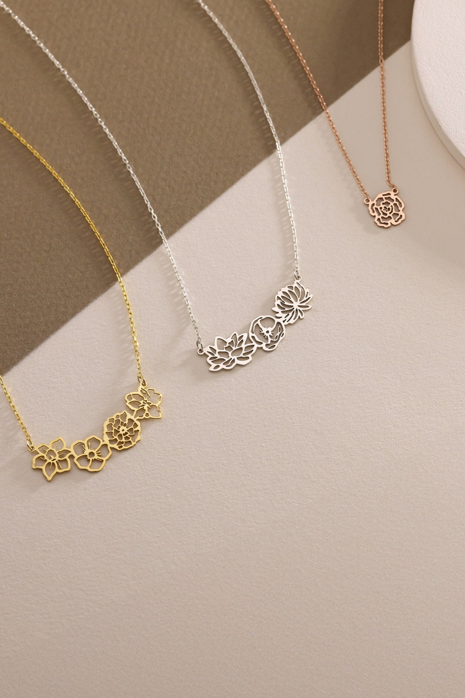 Sterling Silver Birth Flower Necklace: Personalized Family Necklace For Mom