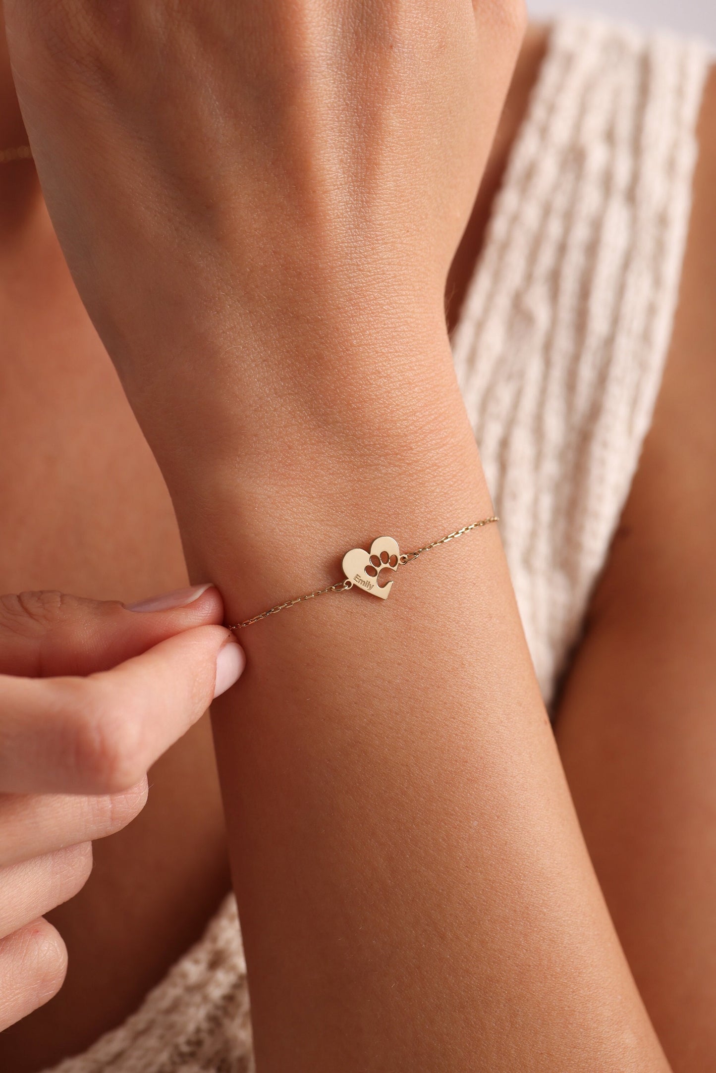 Paw Print Bracelet,Dog/Cat Bracelet,Heart Shapped Paw Bracelet,Personalized Pet Bracelet,Animal Friendly Jewelry•Pet Lover Gift•Gift for Mom