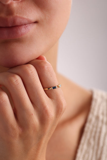 Baguette Birthstone Ring: 14K Gold Personalized Stackable Ring