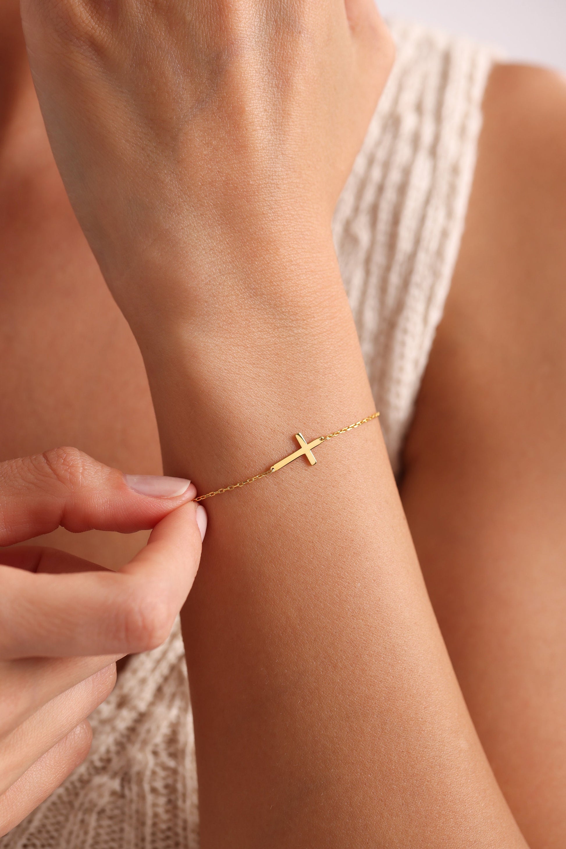 14K Gold Cross Bracelet , Christian Gifts for Women , Communion Gift
