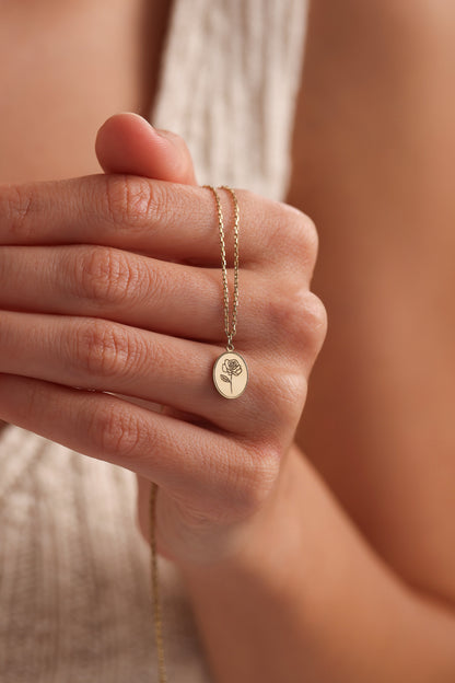 Tiny Birth Flower Necklace, Wild Flowers Memorial, Sterling Silver Necklace, Gift For Her, Birth Flower Jewelry, Floral Necklace,Mom Gift
