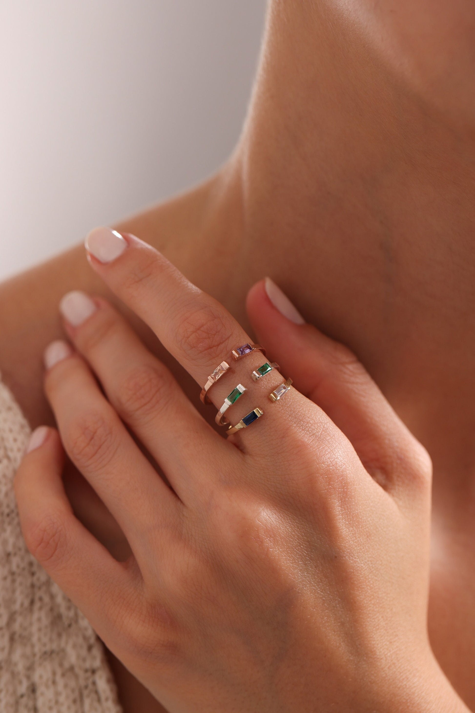 Baguette Birthstone Ring: 14K Gold Personalized Stackable Ring