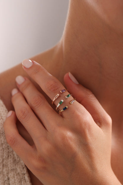 Baguette Birthstone Ring: 14K Gold Personalized Stackable Ring