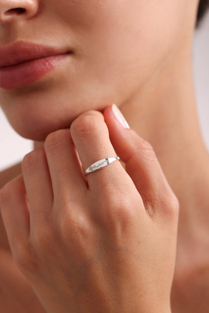 Personalized Birth Flower Ring: 14k Gold Signet, Engraved Floral Jewelry
