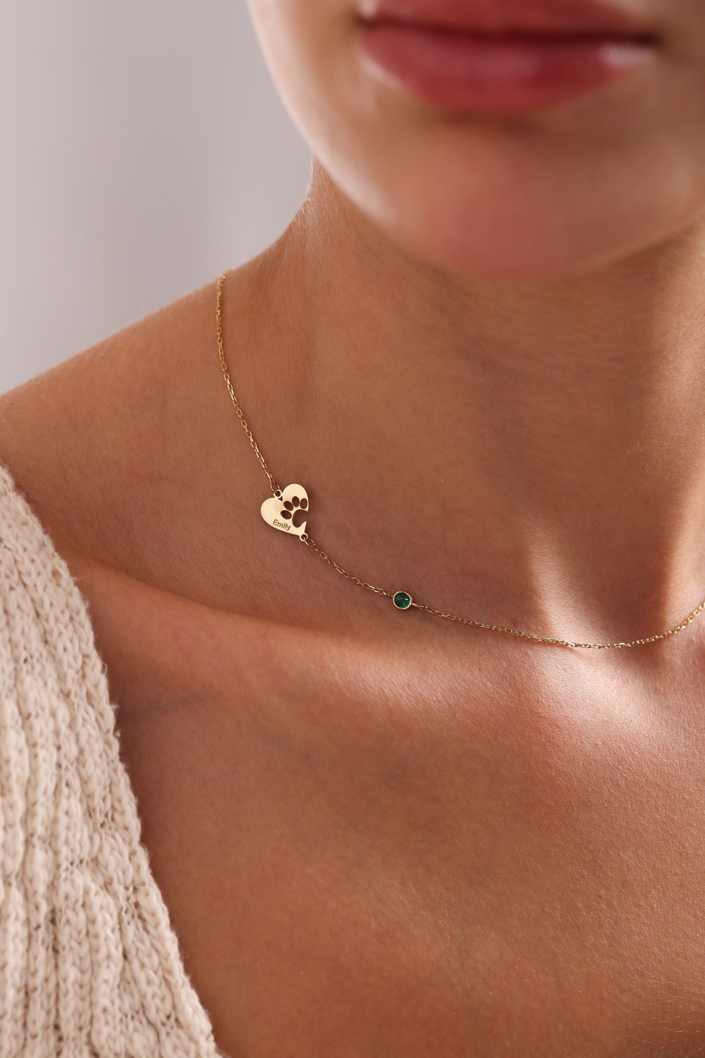 Engraved Paw Print Necklace,Heart Shaped Paw Necklace,Birthstone Necklace,Pet Memorial Jewelry,Minimalist Paw Necklace,Gift For Dog Mom