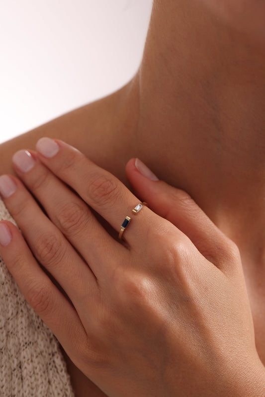 Baguette Birthstone Ring: 14K Gold Personalized Stackable Ring