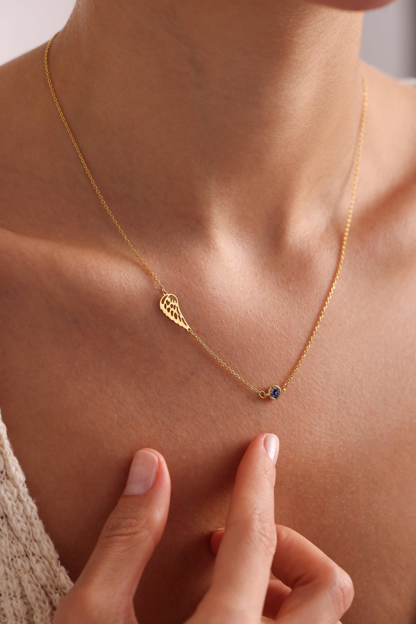 Memorial Necklace - Birthstone Angel Wing Necklace - Birthstone Sympathy Necklace - Guardian Angel - Miscarriage Jewelry - Baby Loss Jewelry
