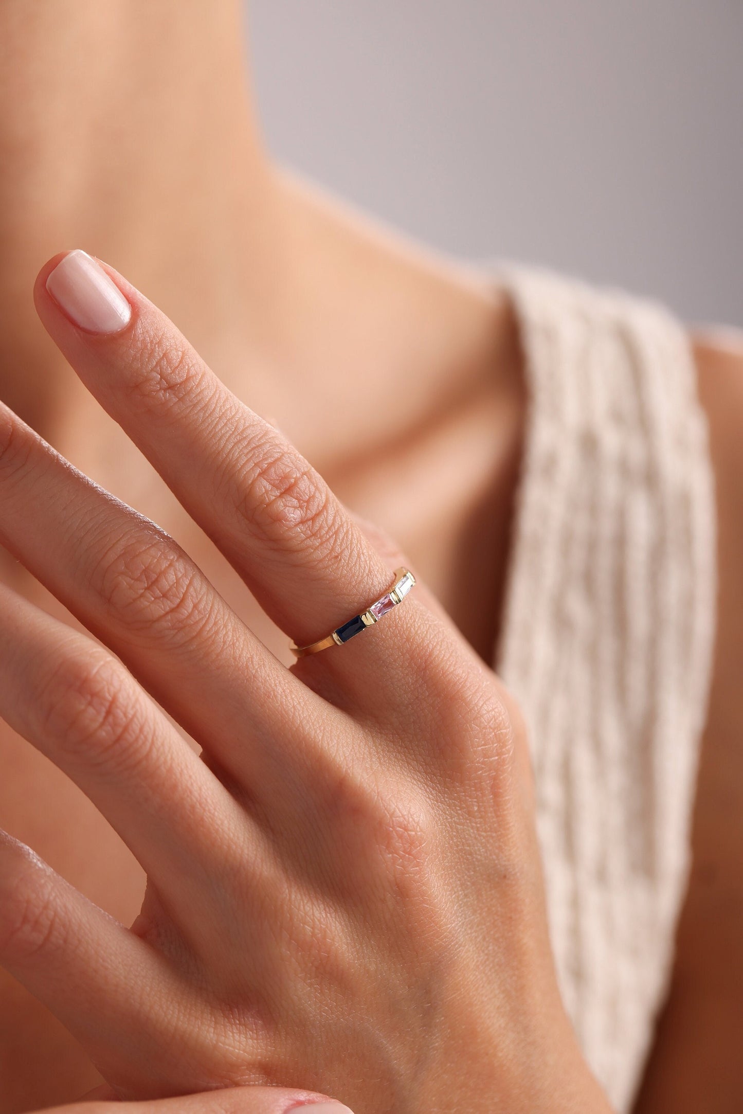 Baguette Birthstone Ring,Custom Birthstone Ring,Custom Stackable Gemstone Ring,Perfect for Everyday,Personalized Gifts for Mom,Birthday Gift