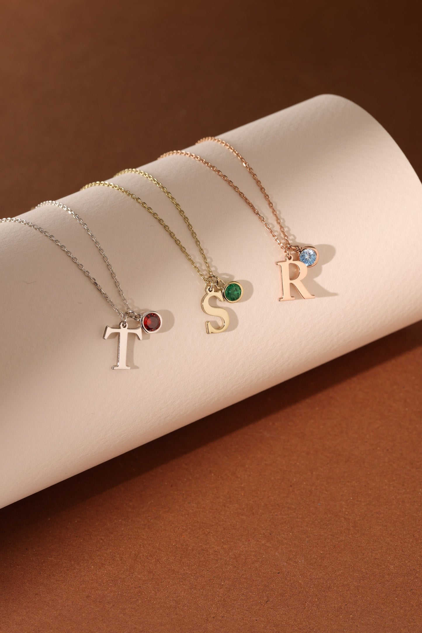 925 Sterling Silver Initial Necklace with Birthstone : Personalized Letter Jewelry , Christmas Gift for Her