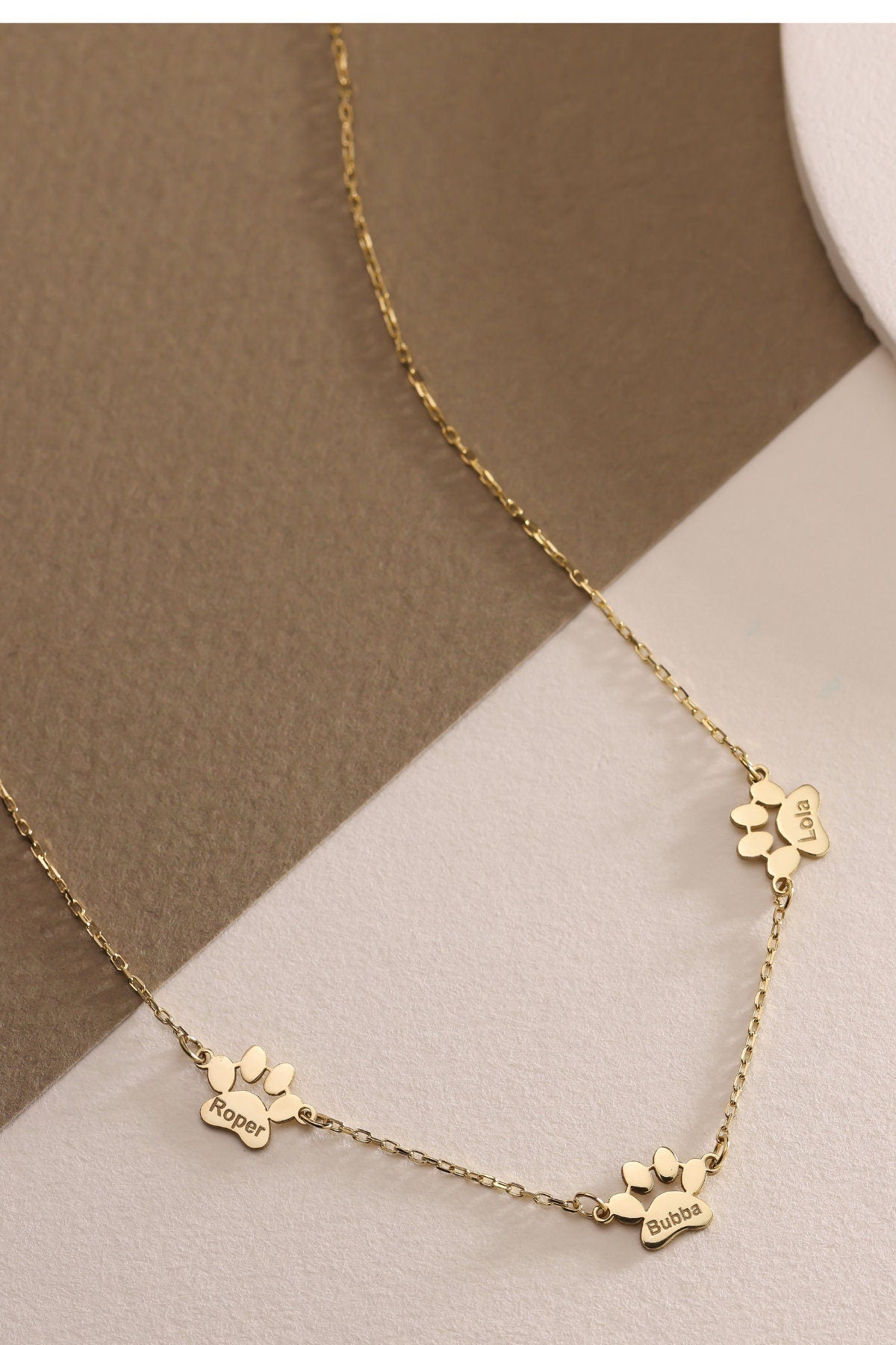 Engraved Paw Print Necklace, Custom Gold Charm Necklace, Unique Pet Keepsake Pet Memorial Necklace, Engraved Name Necklace for Multiple Pets