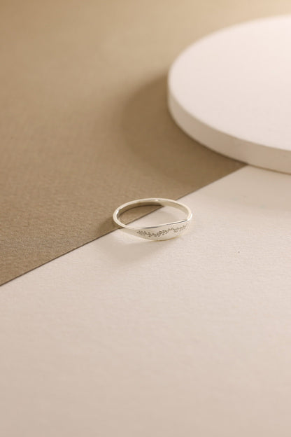 Personalized Birth Flower Ring: 14k Gold Signet, Engraved Floral Jewelry