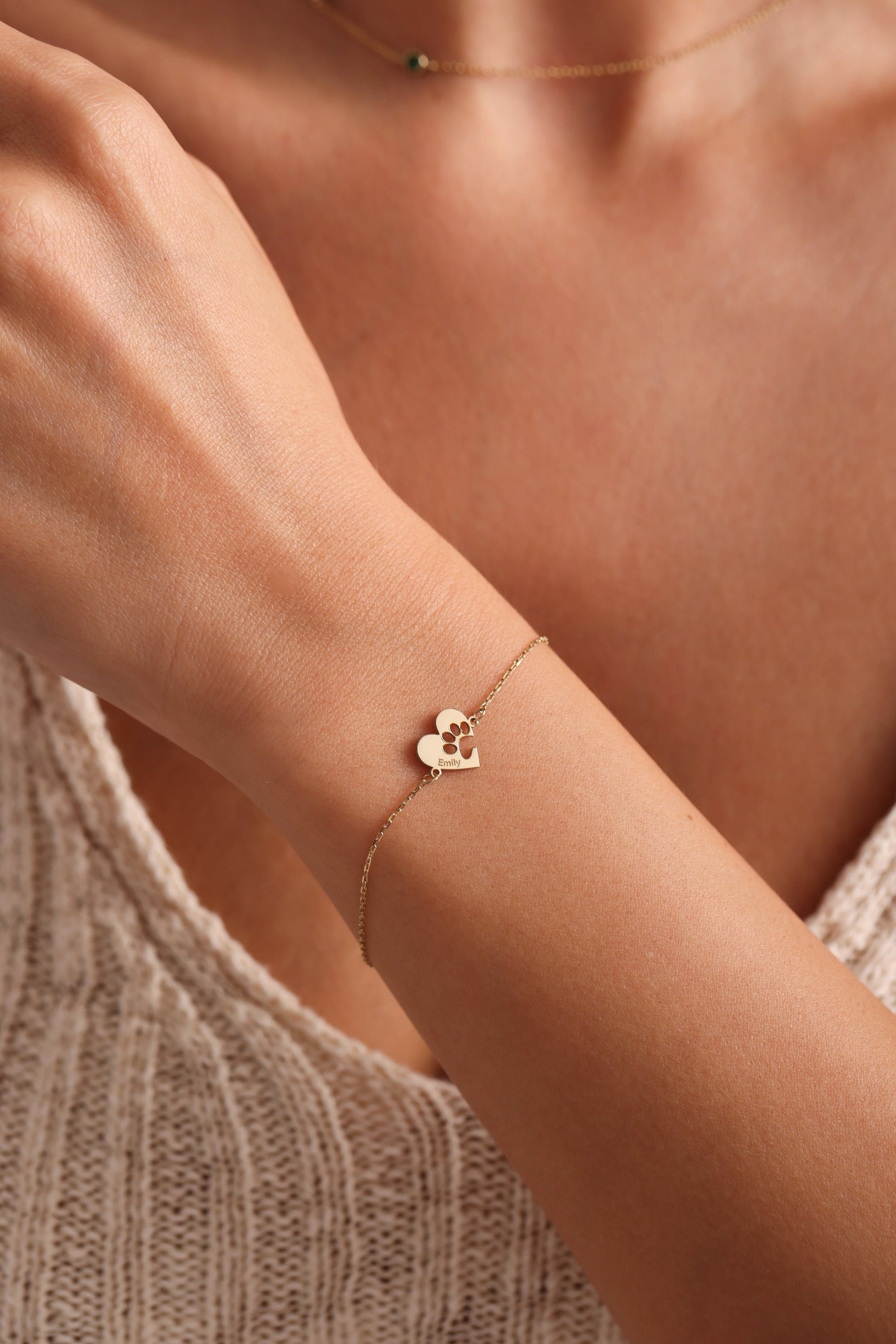Paw Print Bracelet,Dog/Cat Bracelet,Heart Shapped Paw Bracelet,Personalized Pet Bracelet,Animal Friendly Jewelry•Pet Lover Gift•Gift for Mom