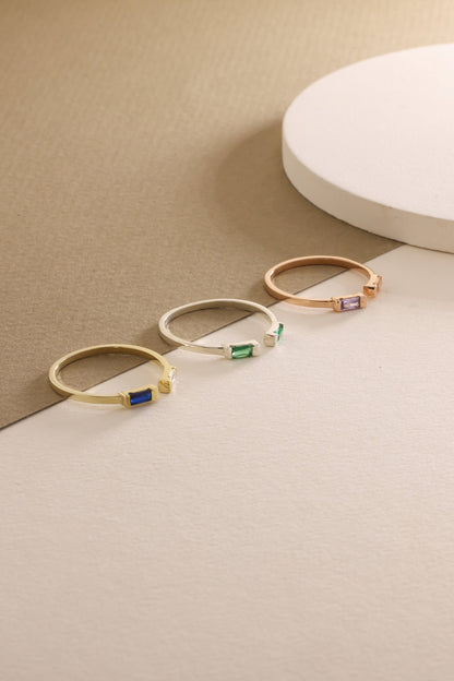 Personalized Sterling Silver Duo Birthstone Ring - Baguette Gemstone Jewelry