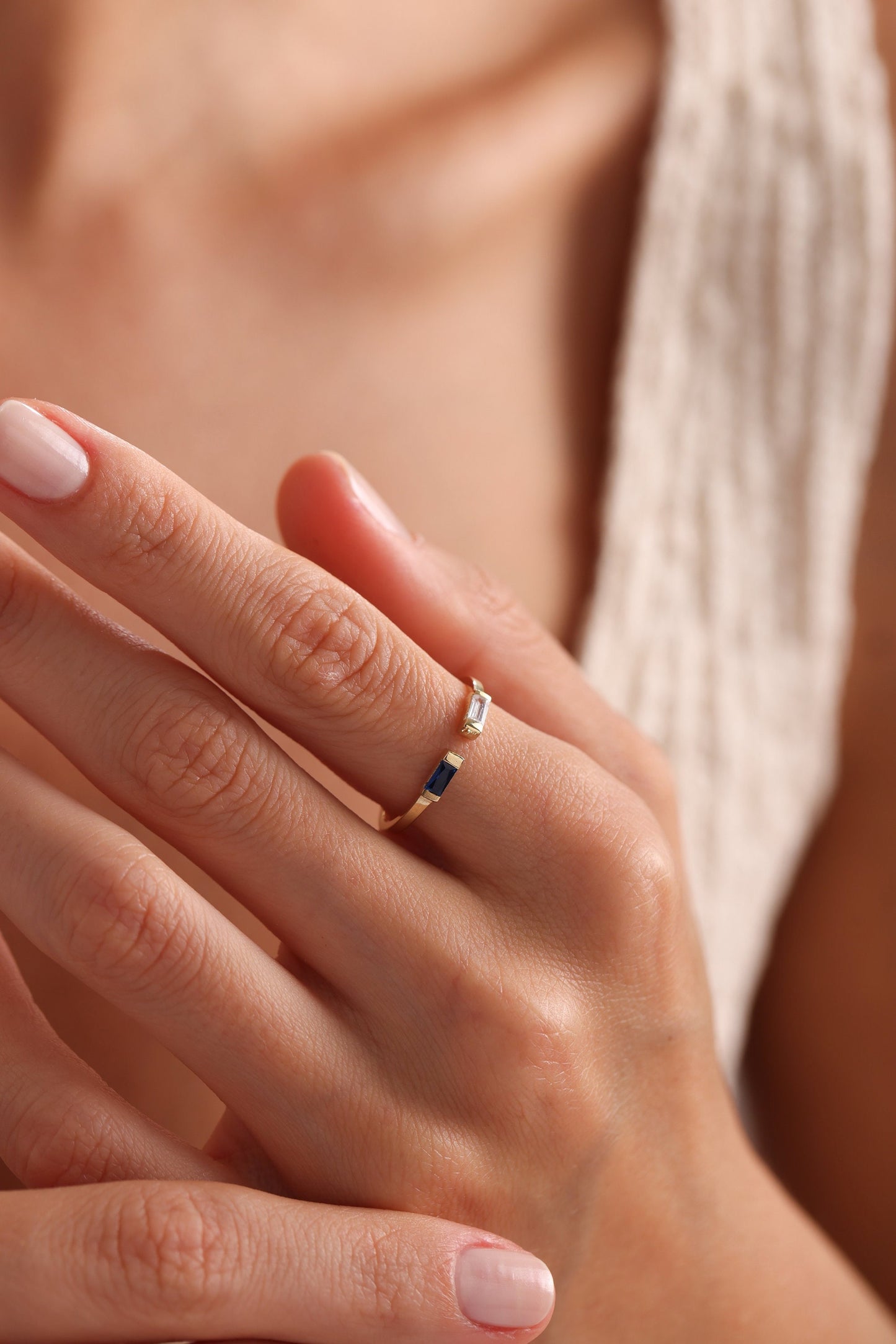 Baguette Birthstone Ring: 14K Gold Personalized Stackable Ring