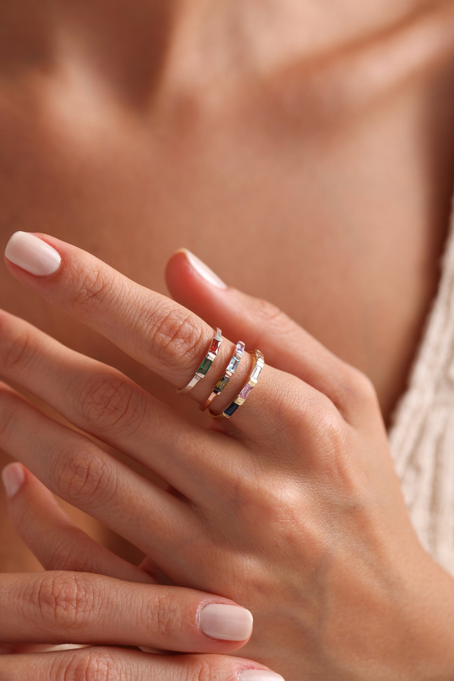 Baguette Birthstone Ring,Custom Birthstone Ring,Custom Stackable Gemstone Ring,Perfect for Everyday,Personalized Gifts for Mom,Birthday Gift